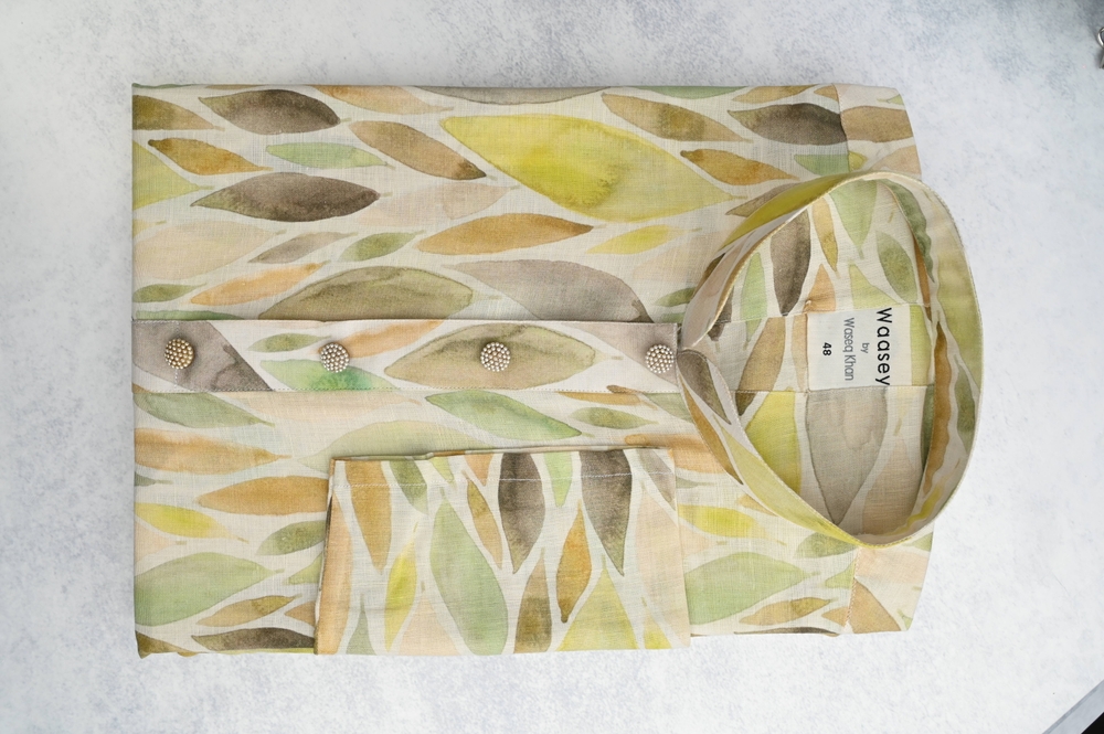 Leaf Pattern Watercolor Print Panjabi